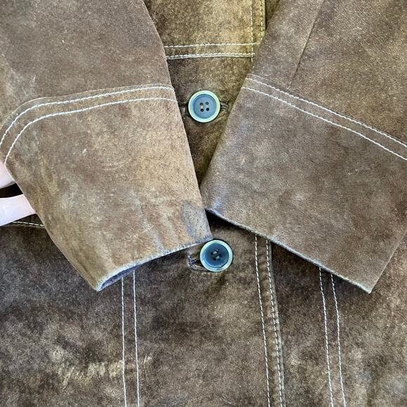 Vintage Retro 70s 80s Suede Jacket Hip Length Hooded Belted Brown Fitted XS - Picture 13 of 16